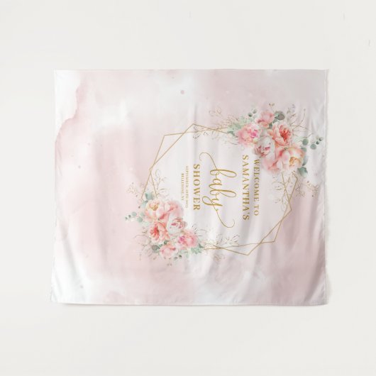 Elegante, rosa Dusche mit Blumen Wandteppich (Vorderseite (Horizontal))