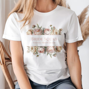 Elegante Rosa Dusty Rose Pfingstrosen Brauttruppe T-Shirt