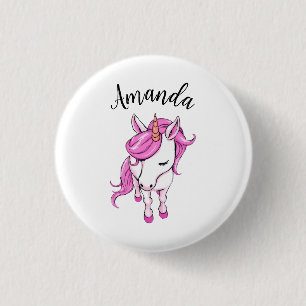 Elegante Rosa Einhorn Girl Name Button