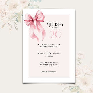 Elegante rosa Einladung zum 20. Geburtstag