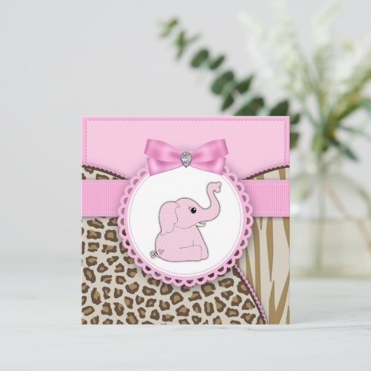 Elegante rosa Elephant Baby Dusche Einladung (Stehend Vorderseite)