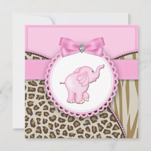 Elegante Rosa Elephant Baby Girl Dusche Einladung (Vorderseite)