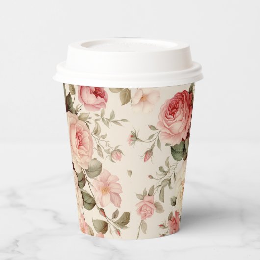 Elegante, rosa englische Rose Pappbecher (Links)