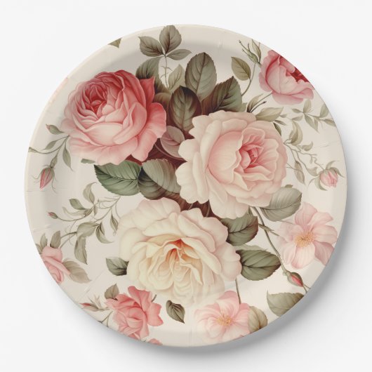 Elegante, rosa englische Rose Pappteller (Vorderseite)