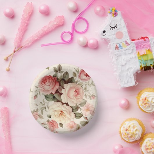 Elegante, rosa englische Rose Pappteller (Party)