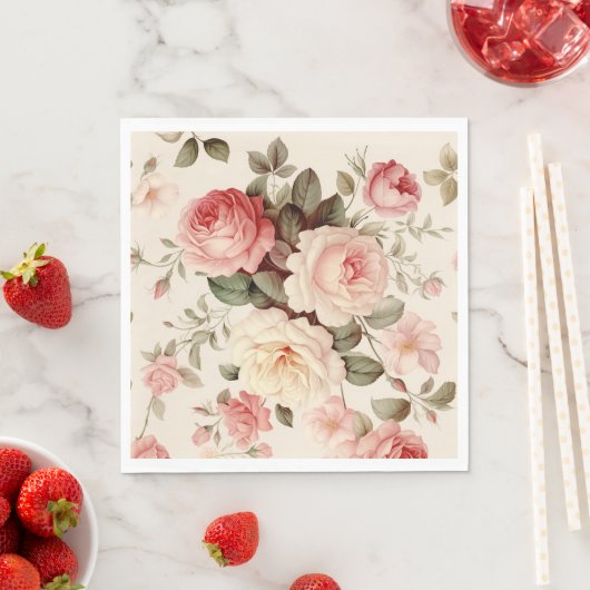 Elegante, rosa englische Rose Serviette (Beispiel)