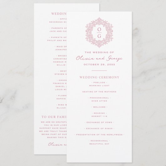 Elegante rosa Erbstück-Hochzeit Programm (Vorne/Hinten)