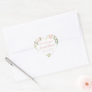 Elegante rosa Errötung Floral Brautdusche  Herz-Aufkleber