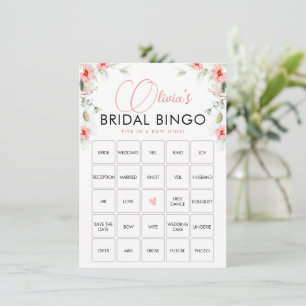 Elegante Rosa Eucalipt Wildblumen Bingo Game Card Einladung