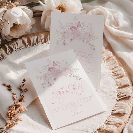 Elegante rosa fancy erste Geburtstagsfeier Dankeskarte