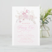 Elegante rosa fancy erste Geburtstagsfeier Einladung (Stehend Vorderseite)