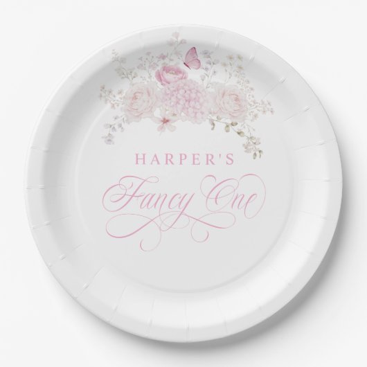 Elegante rosa fancy erste Geburtstagsfeier Pappteller (Vorderseite)