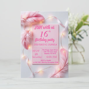 Elegante rosa Federn Sweet 16 Geburtstagseinladung Einladung
