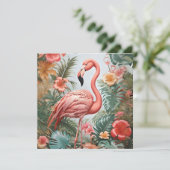 Elegante rosa Flamingo Bird und tropische Blume (Stehend Vorderseite)