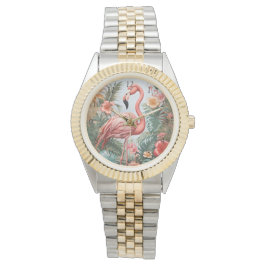 Elegante rosa Flamingo Bird und tropische Blume Armbanduhr