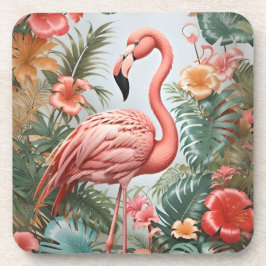 Elegante rosa Flamingo Bird und tropische Blume Getränkeuntersetzer