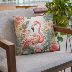 Elegante rosa Flamingo Bird und tropische Blume Kissen