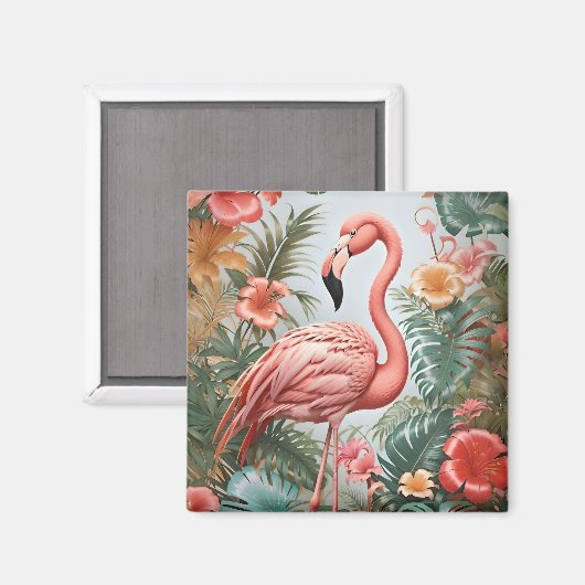 Elegante rosa Flamingo Bird und tropische Blume Magnet (Vorderseite/Rückseite)