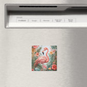 Elegante rosa Flamingo Bird und tropische Blume Magnet (In Situ (Geschirrspüler))