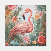 Elegante rosa Flamingo Bird und tropische Blume Magnet (Vorne)