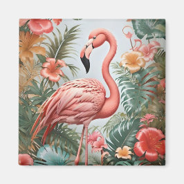 Elegante rosa Flamingo Bird und tropische Blume Magnet
