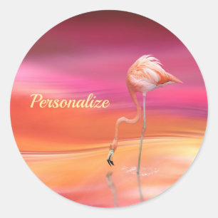 Elegante rosa Flamingo Surreal Pastelle personalis Runder Aufkleber