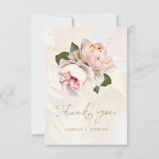 Elegante rosa Flora Danke Karte (Vorderseite)