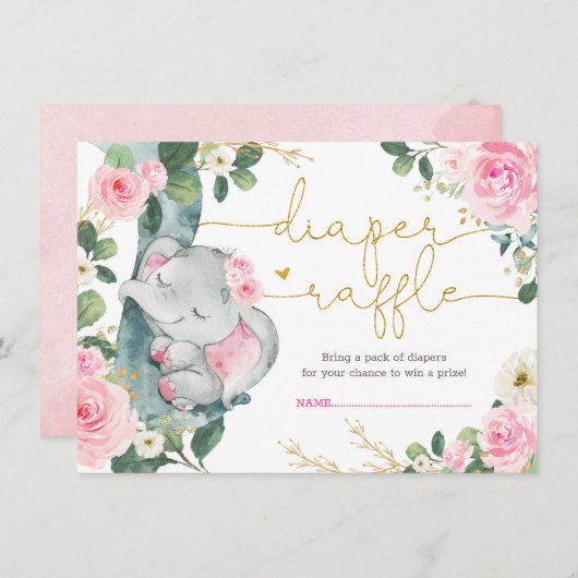 Elegante rosa Flora Elefantendusche Windelwanne Begleitkarte (Vorne/Hinten)