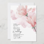 Elegante Rosa Flora Magnolia Hochzeit Wasserfarben Einladung (Vorderseite)