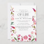 Elegante rosa Flora Moderne Feier des Lebens Einladung (Vorderseite)