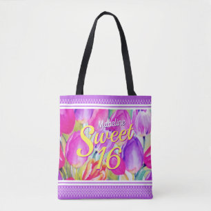 Elegante Rosa Flora Wasserfarbe mit violetter Trim Tasche