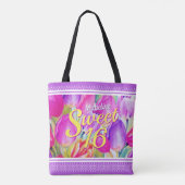 Elegante Rosa Flora Wasserfarbe mit violetter Trim Tasche (Rückseite)