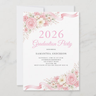 Elegante rosa Floral-Abschlussfeier 2026  Einladung