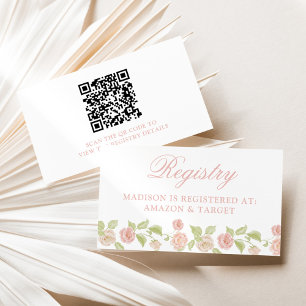 Elegante Rosa Floral Baby Shower Registry Begleitkarte