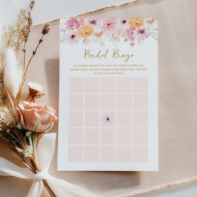 Elegante rosa Floral Bridal Bingo Game Card (Pink floral Bridal Bingo Card)