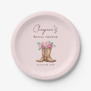 Elegante rosa Floral Cowgirl-Brautparty Pappteller