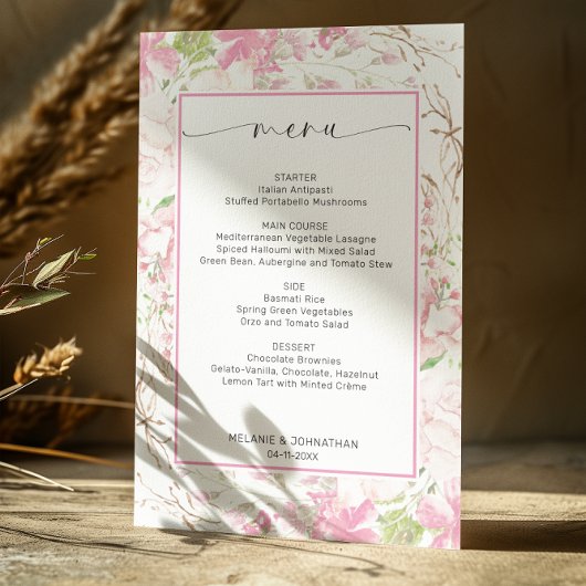 Elegante Rosa Floral Flat Menu Card Menükarte