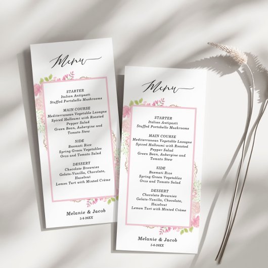 Elegante Rosa Floral Flat Menu Card Menükarte