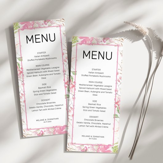 Elegante Rosa Floral Flat Menu Card Menükarte