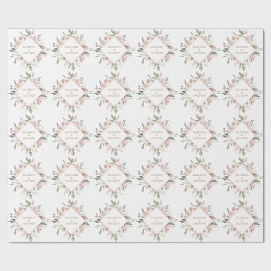 Elegante rosa Floral Gold Script Custom Wedding Geschenkpapier (Flach)
