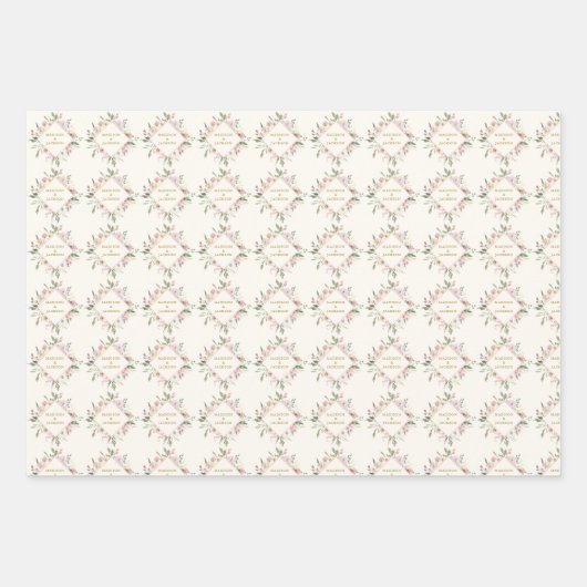 Elegante rosa Floral Gold Script Custom Wedding Geschenkpapier Set (Vorderseite 2)