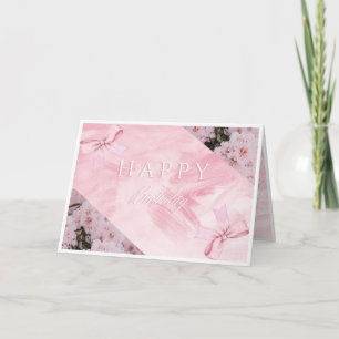 Elegante Rosa Floral Happy Birthday Card Dankeskarte