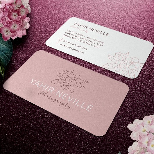 Elegante Rosa Floral Logo Visitenkarte
