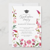 Elegante rosa Floral Moderne Script Graduation Par Einladung (Vorderseite)