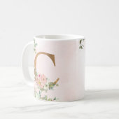 Elegante Rosa Floral Monogram C Tasse (Vorderseite Links)