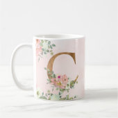 Elegante Rosa Floral Monogram C Tasse (Links)