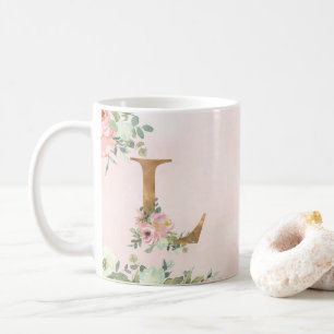 Elegante Rosa Floral Monogram L Kaffeemaschine Tas Kaffeetasse