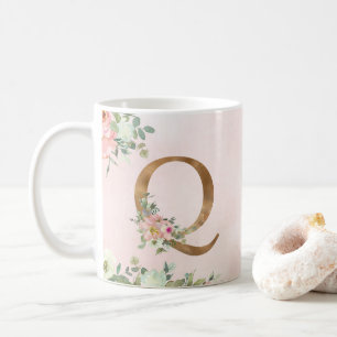 Elegante Rosa Floral Monogram Q Tasse