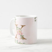 Elegante Rosa Floral Monogram X Tasse (Vorderseite Links)