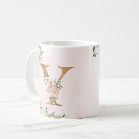 Elegante Rosa Floral Monogram Y Coffee Tasse (Vorderseite Links)